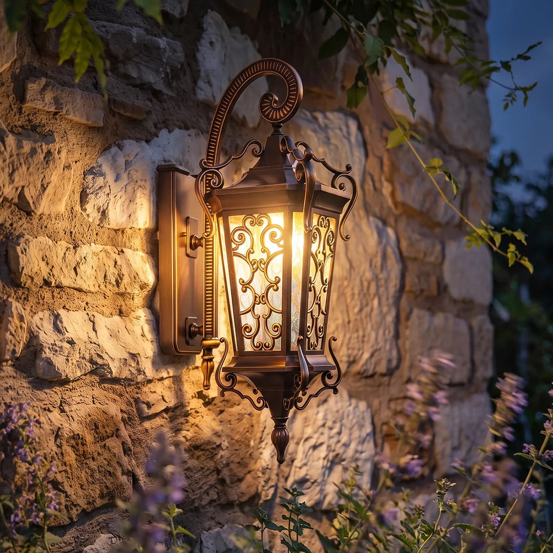 Vintage Outdoor Wall Light European Coffee-Gold Lantern - view 7