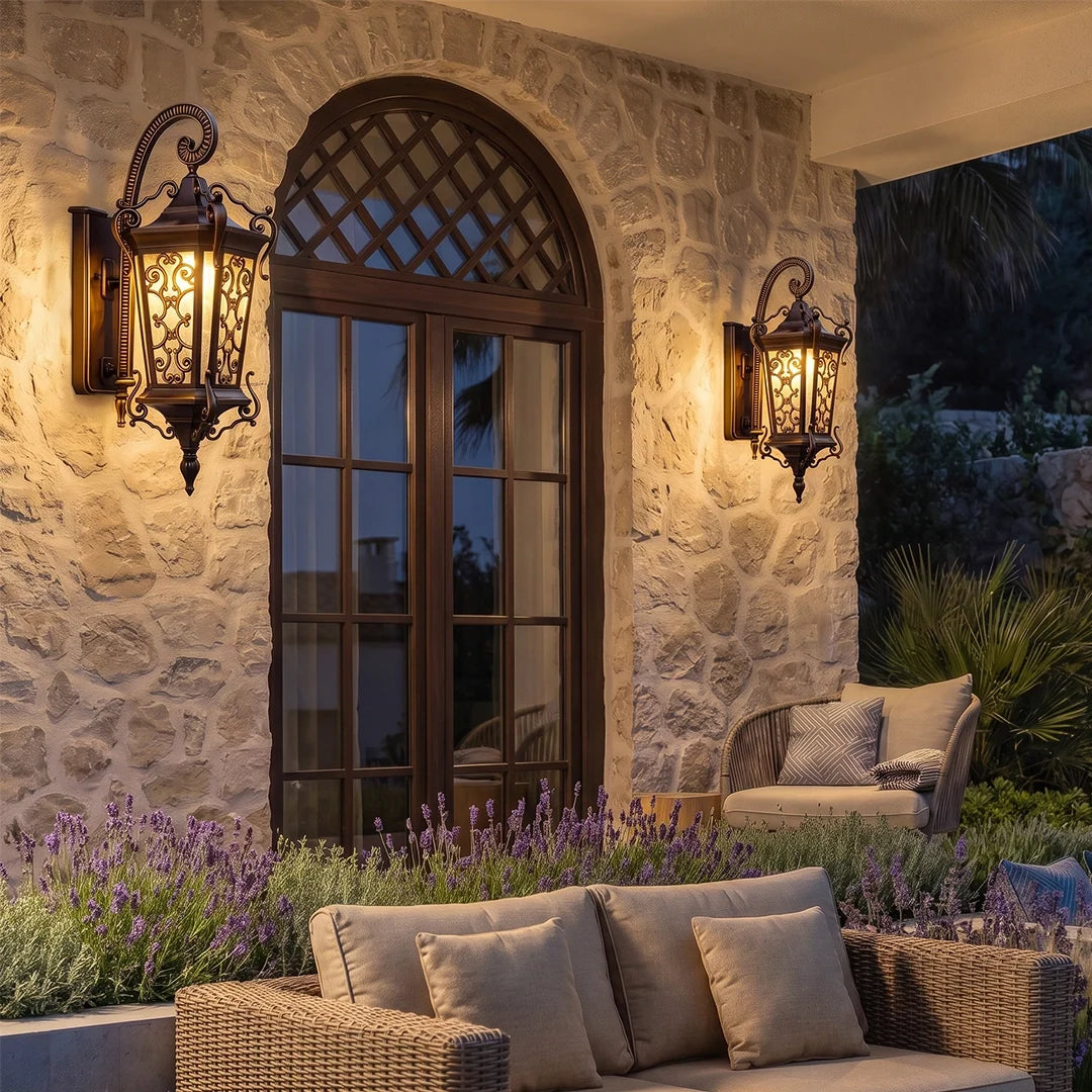 Vintage Outdoor Wall Light European Coffee-Gold Lantern - view 4