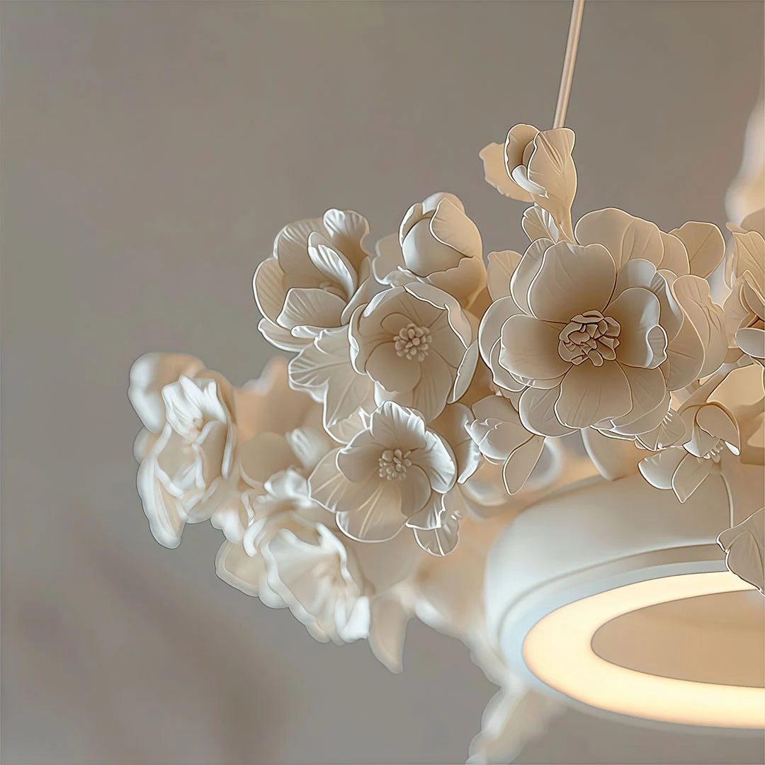 White Dining Room Chandelier French Floral Plaster Ceiling Light - view 5