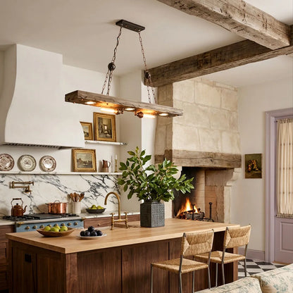 Wood and Metal Chandelier Industrial Rustic Ceiling Light - view 3