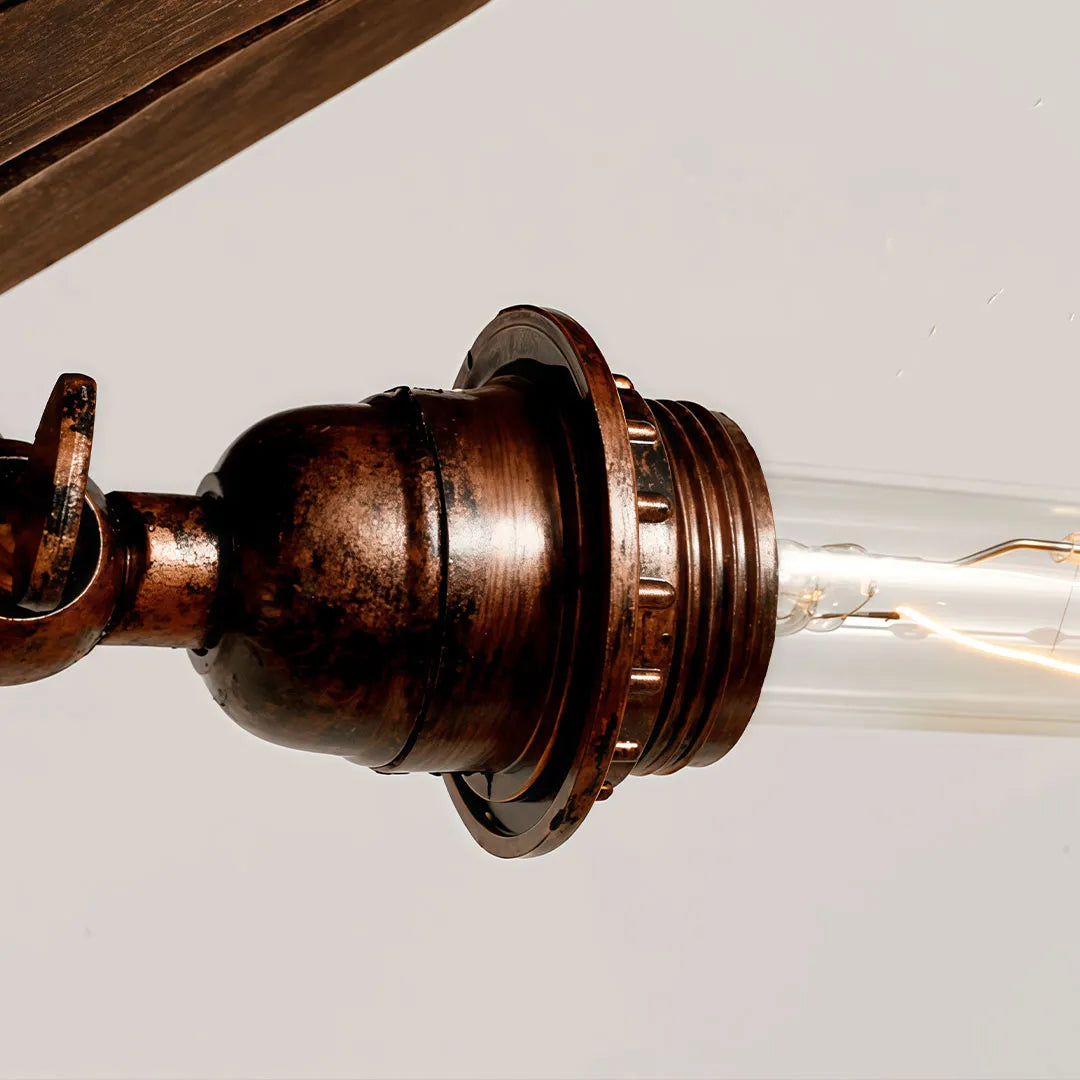 Wood and Metal Chandelier Industrial Rustic Ceiling Light - view 8