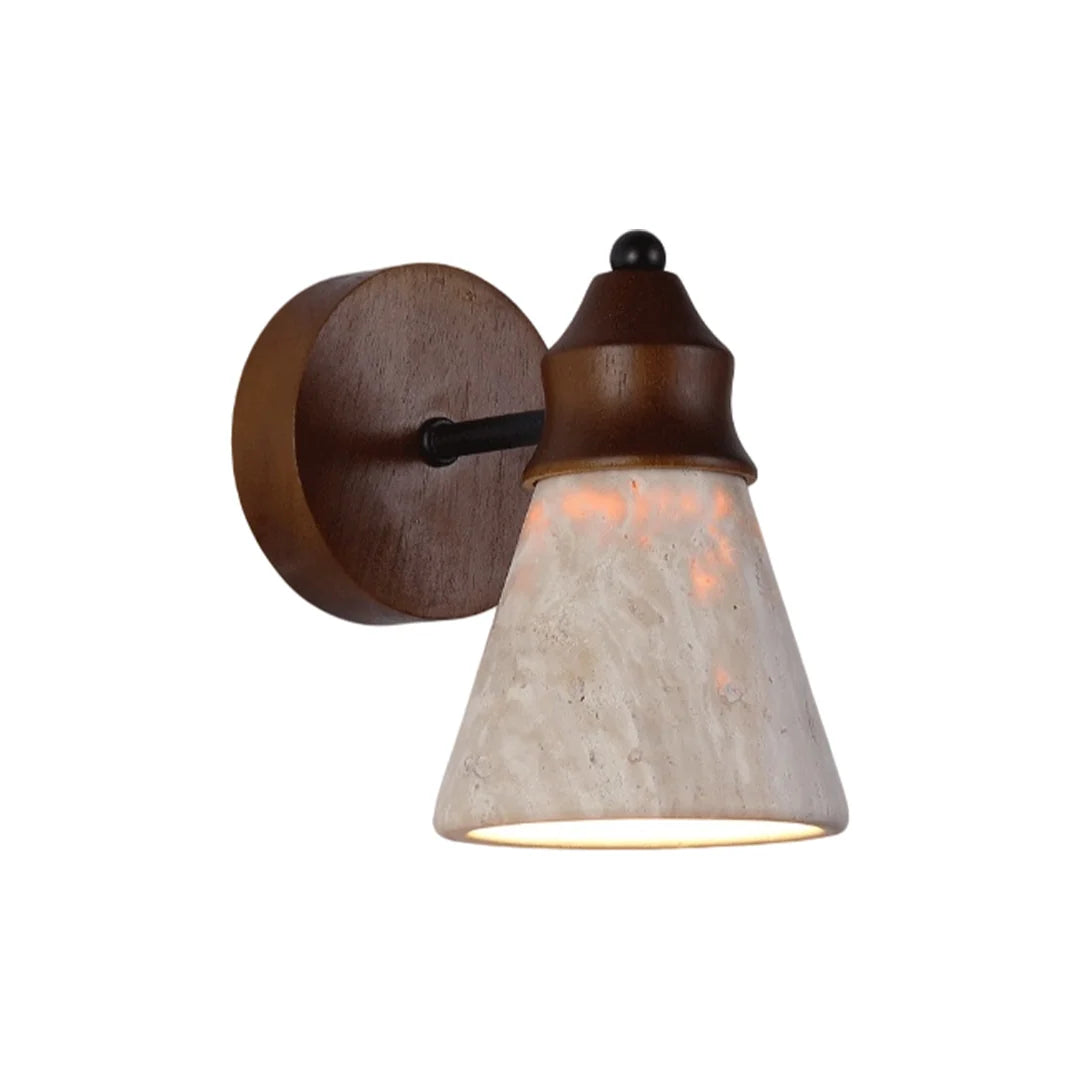 Down Light Wall Sconce Wabi-Sabi Travertine and Wood Light - view 7