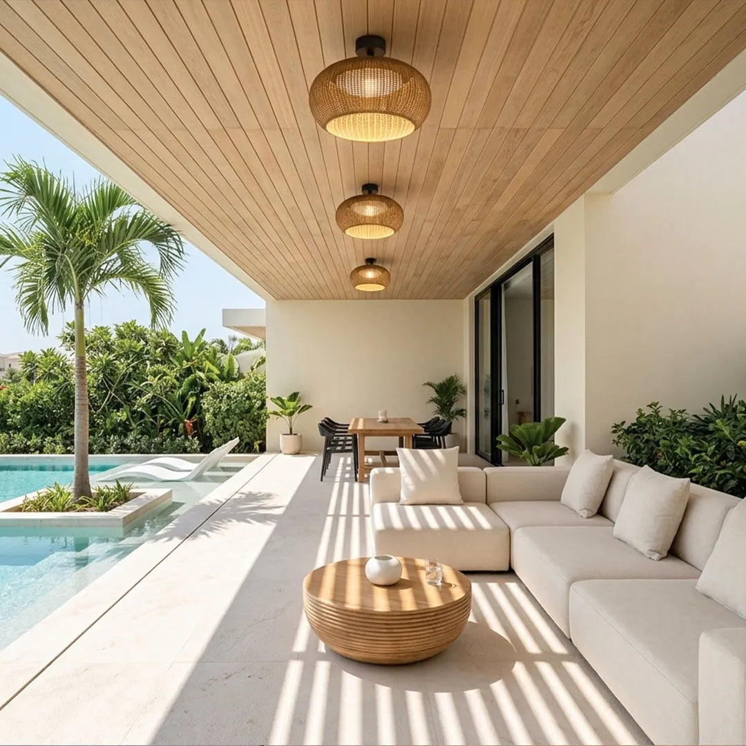 Woven Flush Mount Light Rattan Outdoor Waterproof Ceiling Light - view 3