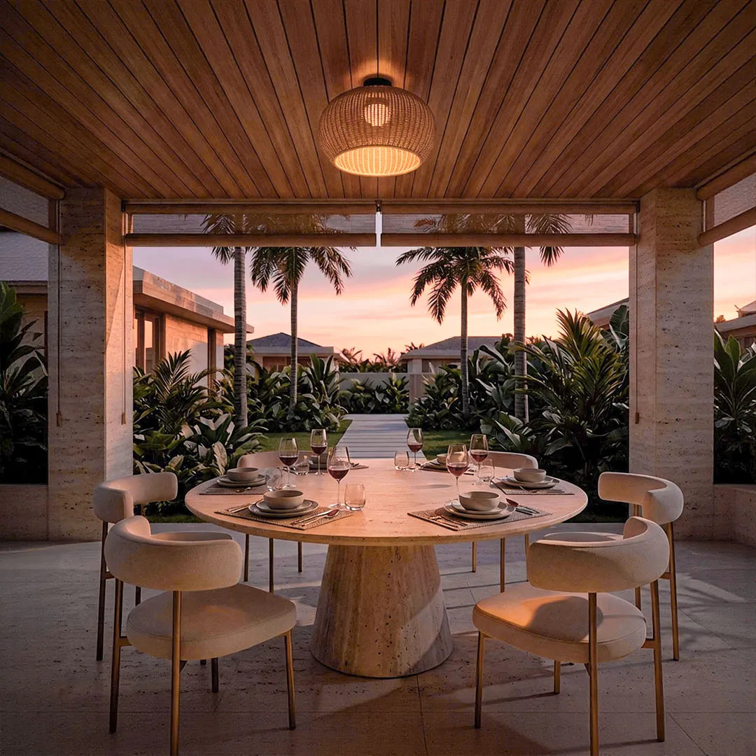 Woven Flush Mount Light Rattan Outdoor Waterproof Ceiling Light - view 5